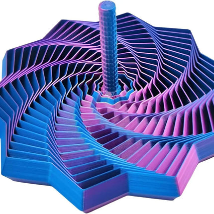 3D Printed Expanded Sensory Fidget Star,Easy-Grip Handles, Whirling Spiral Hexagon Spinner for Stress (Red and Blue,4.64in)