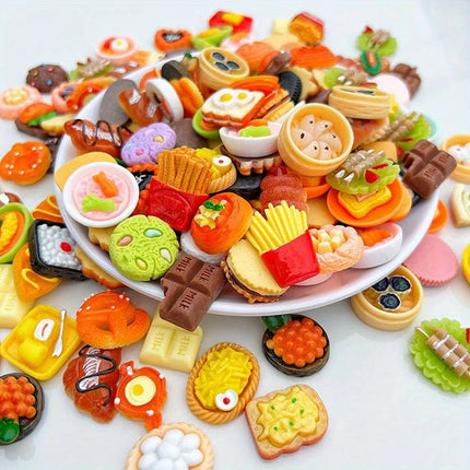 25/50/80Pcs Mini Food Toys Pretend Play Miniature Food for Dollhouse Kitchen Game Party Accessories Mini Play Resin Food Toys