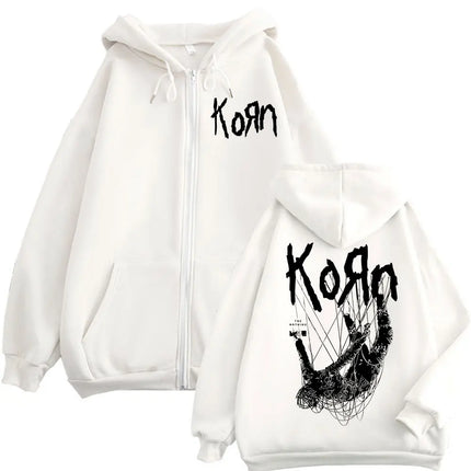 Rock Band Korn The Nothing Album Zipper Hoodie Gothic Vintage Zip Up Pullovers Men Women Casual Fashion Sweatshirt Streetwear