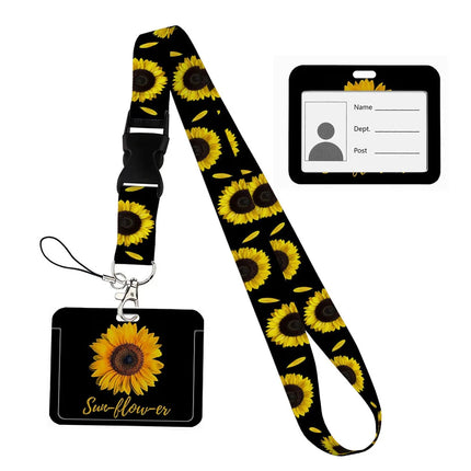 Flower design Lanyard Business Credit horizontal Card Holder Neck Strap Keychain Hang Rope ID Badge Holder Lariat Lasso