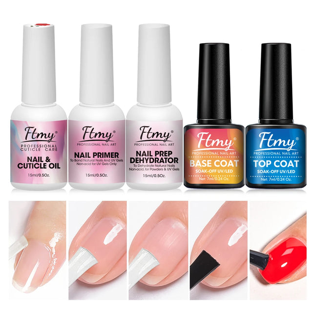 5pcs/set Nail Prep Dehydrator And Acid-Free Primer Gel Base Top Coat Set With Nail Cuticle Oil, Dehydrator For Acrylic And Gel N