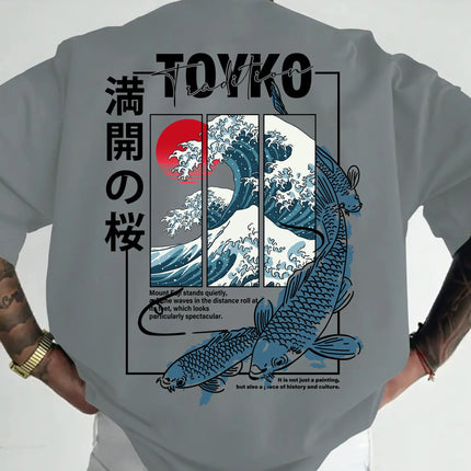Men Japanese-style Trendy Pattern Loose Summer New T-shirt 100% Pure Cotton Soft Material Versatile Comfortable and Breathable