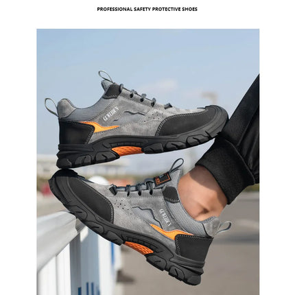 Men Safety Work Shoes Plastic Toe Safety Boots Fashion Lightweight Comfort Working Sneakers Anti-puncture Indestructible Shoes