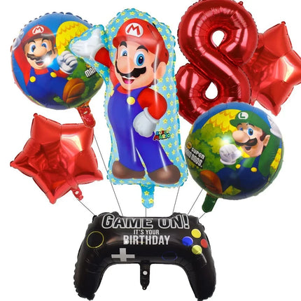 Cartoon Super Mary Balloon Set Mario Luigi Game Themed Birthday Party Decoration  Peach Princess Aluminum Film Balloon Kids Gift