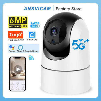 ANSVICAM Tuya 6MP HD 5G WiFi Indoor Security Camera 6x Zoom Baby Monitor Night Vision Auto Motion Detection 2-Way Audio Cameras