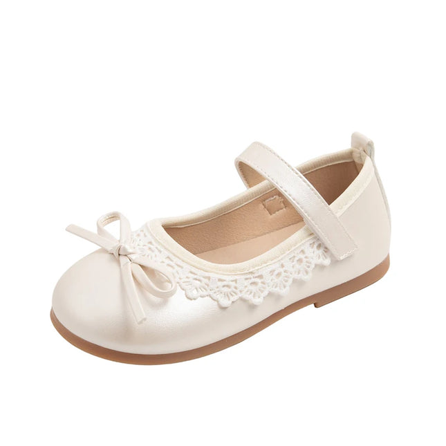 Girls Walking Shoes Sweet Lace Simple Bows 2025 New Kids Princess Shoes Round Toes Kids Leather Shoes Non-slip Soft Sole Flats