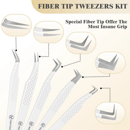 Eyelash Extensions Tweezers  With Fiber Tips Lash Artists High Precision Superhard Anti-Static Tweezer Makeup Tools Custom Logo