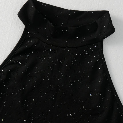 Women's Sparkly Sleeveless Top Black Halter Vest Slim Fit Casual Top Spring Summer Fashion Trendy Sexy Tank Top Music Festival