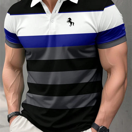 2026 Summer New Arrival Men's Polo Shirt Casual Stylish Comfortable and Breathable Short-Sleeve Top with 3D Striped Print Design