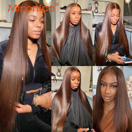 #4 Chocolate Brown Colored  Lace Closure Brazilian Bone Straight Remy Human Hair  Lace Closure Lace Frontal Human Hair Closure