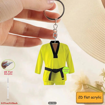 2D Karate Costume Keychain Jiu-Jitsu Themed Pendant Charms Flat Acrylic Hanging Decoration for Bags Festive Party Gift