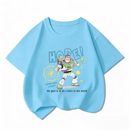 Toy Story Buzz Lightyear Children's Pure Cotton T-shirt, Boys' and Girls' Top, Summer Comfortable and Breathable Kids' T-shirt