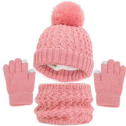 Kids Winter Hat Scarf Gloves Set Girls Knitted Scarf 3pc Set Childs Winter Warm Neck Scarves Beanie Cap For Boy Baby Gloves Suit
