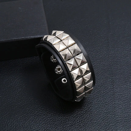 Black Leather Goth Square Washer Rivet Bracelet Cuff Wristband Gothic Punk Bracelets For Armbands Men Women
