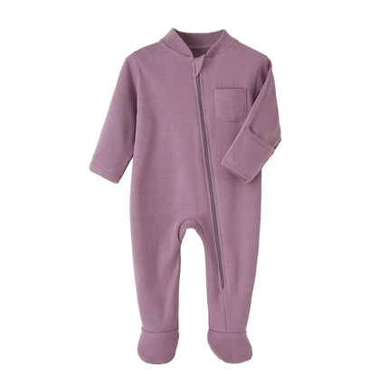 Newborn Footed Pajamas Zipper Girl and Boy Romper Long Sleeve Jumpsuit Cotton Solid White Fashion 0-12 Months Baby Clothes