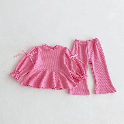 LILIGIRL Spring Girls' Set Sweet and Cute Children's Top and Bottom Clothes Set Baby Girls' Bellbottom Pants Two Piece Set