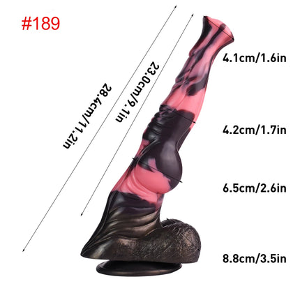 FAAK Colorful Silicone Ribbed Fantasy Horse Knot Dildo with Suction Cup Anal Sex Toys Soft Girthy Huge Fake Penis for Women