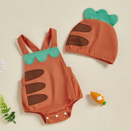 Pudcoco Infant Newborn Baby Summer Outfit, Sleeveless Fruit Overalls Romper with Hat 2-piece Outfit for Boys Girls 0-18M