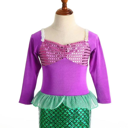 Halloween Christmas Holiday Birthday Party Mermaid Princess Same Style Girl Ariel Cosplay Long Sleeve Mermaid Dress Accessory