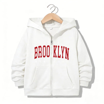Kids Zipper Hoodie Funny Casual Brooklyn New York Letter Hoodies Jackets Boys Girls Zip Up Sweatshirt Children Hoodies