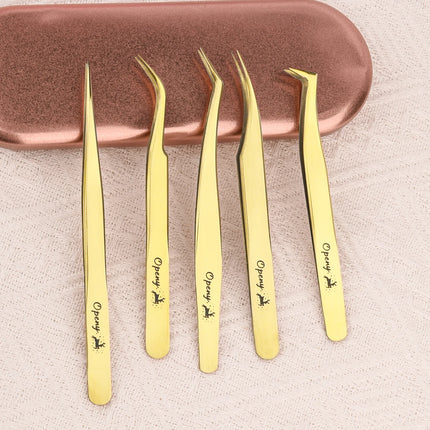 Christmas Eyelash Extension Tweezers-Precision Tweezers for 2D-6D Volume & Individual False Lashes Extensions-Golden Tweezers