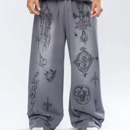 2026 Summer Inaka Power New Men's and Women's CRUCIFIX Running Oversized Casual Street Y2K Casual Grey Sports Pants