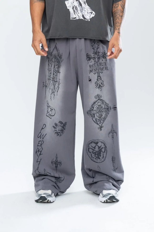 2026 Summer Inaka Power New Men's and Women's CRUCIFIX Running Oversized Casual Street Y2K Casual Grey Sports Pants