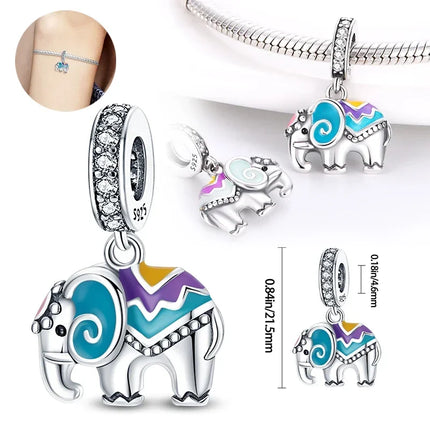 Silver 925 Gold Pyramid Mummy Double Charm Elephant Beads Fit Original Bracelet DIY Fine Jewelry Accessories for Women Gifts