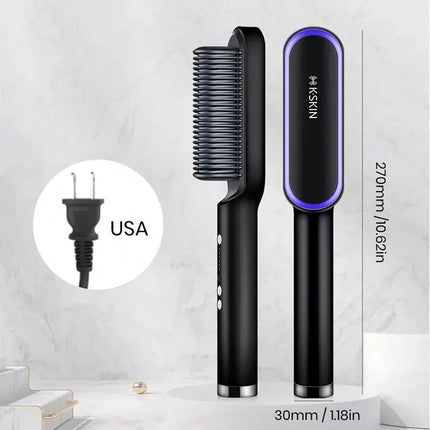 KSKIN 2 In 1 Hair Straightener Brush Multifunctional Professional Hair Straightening Comb Anti-Scald Quick Heating Hair Styling