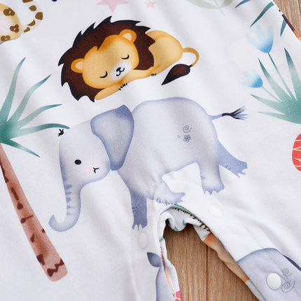 Spring And Autumn Boys And Girls Cute Cartoon Tropical Animal Aop Print Long Sleeve Baby Bodysuit