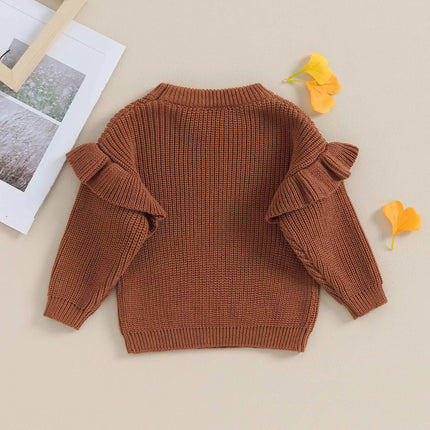 Pudcoco Infant Newborn Baby Girl Sweaters Cute Ruffle Long Sleeve Solid Color Knit Pullover Toddler Loose Tops 0-3T