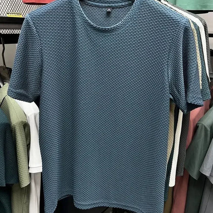 Summer Men's Round Neck Short Sleeved T-shirt M-5XL Oversize Wrinkle Resistant Breathable Top Texture Fabric Versatile Tees