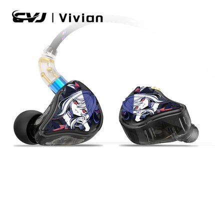 CVJ Vivian 10mm Dual-Magnet Bass IEM Earphones - V-Shaped Sound, Detachable Cable, Anime Faceplate, High Quality
