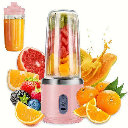 1 Piece Portable Blender with 6 Blades, Personal Juicer for Milkshakes and Smoothies with Travel Lid, 400ml USB Rechargeable