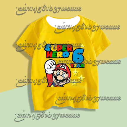 Super Mario Bros Pure T-shirts Anime Birthday Numbers 1-9 Cute Casual Family Matching 2026 New Release