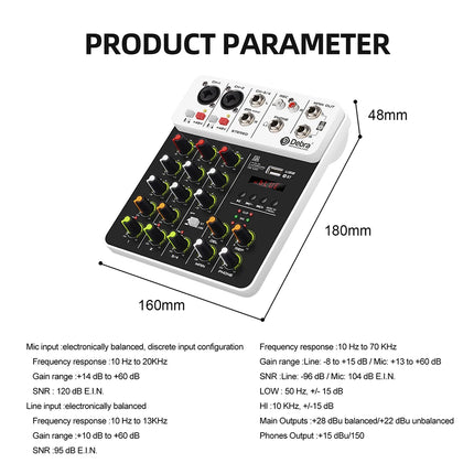 Debra NEW V4 Audio Mixing Console Bluetooth USB Record PC 48V Phantom Power Delay Repaeat Effect 4 Channels USB Audio Mixer.