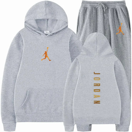 Men's pullovers for autumn and winter, solid-color hoodie + stretch waist jogging pants two-piece set, fashionable outdoor casua