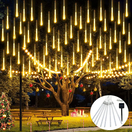 Solar Meteor Shower Lights Outdoor Meteor Lights 10Tubes Waterproof LED Falling Raindrop Christmas Halloween Fairy String Lights