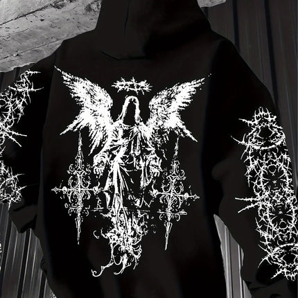 Hot selling autumn and winter men's Gothic angel print soft and comfortable hooded sports outdoor streetwear