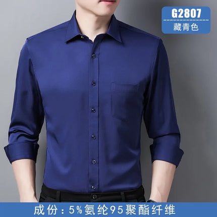 6XL Men Shirt Long Sleeve Slim Fit Luxury Smooth Soft Anti-wrinkle Non-ironing Solid Color Ice Silk Shirts Men Long Sleeve