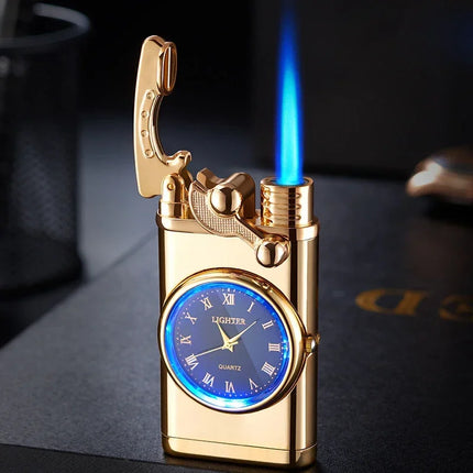 Rocker Arm Watch Metal Unusual Gas Lighters Jet Butane Torch Lighter Windproof Cigarette Cigar Lighter Gadgets for Men