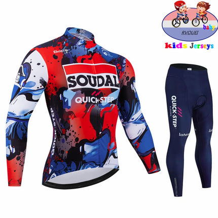 Soudal Quick Step Baby Cycling Clothing Children Long Sleeve Jersey Set Breathable Sportswear Kids Bicycle Maillot Ciclismo