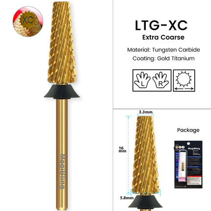 MagiBling Carbide Nail Drill Bits Cross Cut Tapered Barrel Right Left Hand Acrylic Cutter Gel Removal Manicure Tool 3/32'' 16mm
