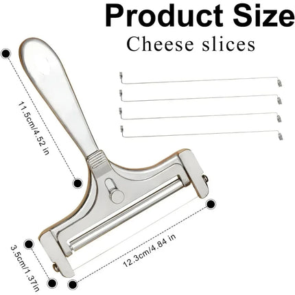 Cheese Cutter,manual Cheese Slicer with A Set of 4 Spare Wires,butter knife, Stainless Steel, Casters, Adjustable Thickness