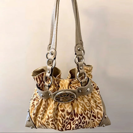 Luxury Women Rivet Handbag,Y2k Girls Metal Studded Underarm Shoulder Bag,Niche Belt Buckle Commuter Chic East-West Tote Bag