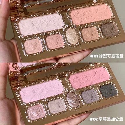 Flower Knows Strawberry Cupid Collection Matte Glitter Shimmer Eyeshadow Face Palette Highlight Blush Makeup Palette