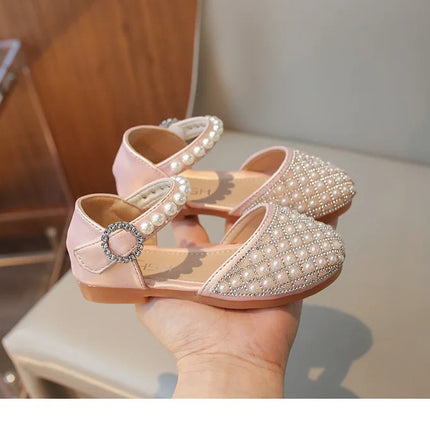 Girls LeatherShoesChildren's Crystal Shoes 2025Spring Summer New Little Girls Princess Shoes Fashion Shiny RhinestoneDance Shoes