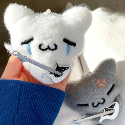 2pcs Cute Guitar Ghost Cat Couple Keychain Mini Crying Cat Doll Plush Keyring