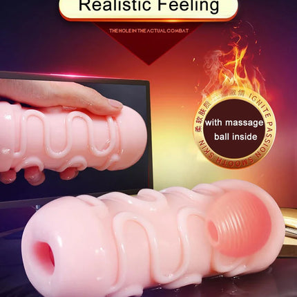 Male Masturbator Cup Penis Trainer with Sucking Ball Realistic Vagina Penis Massage Reusable Masturbator Oral Sex Toys for Men