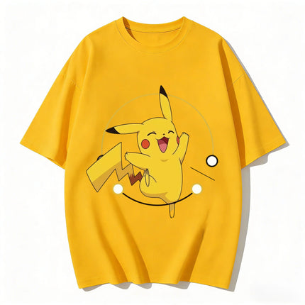 2026 New Summer Happy Pikachu Print T Shirt Unisex Loose Casual Tee for Men Women Kids Short Sleeve Tops Cute Pokemon Streetwear